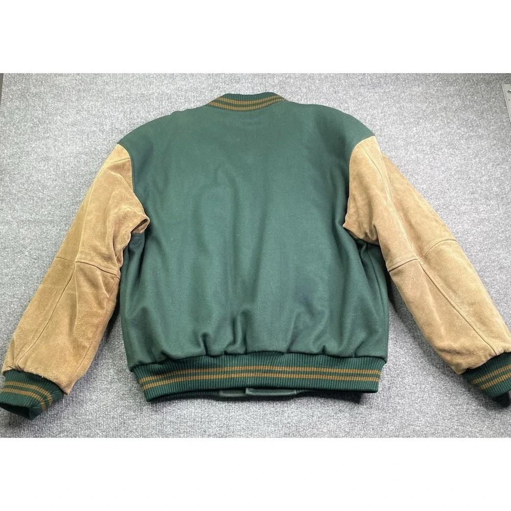 Luna Pier Varsity Jacket Mens L Green Wool Leather‎ Sleeve Wild Bunch Letterman